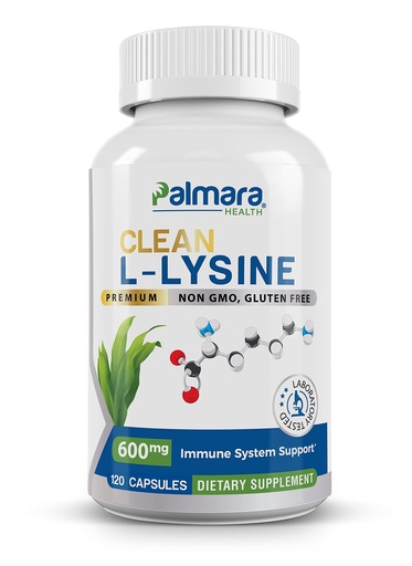 [BRSW2FQ5BYBRUCL3] Palmara Health Clean L-Lysine 600mg, 120 Capsules | Vegan, Non-GMO, & Gluten Free