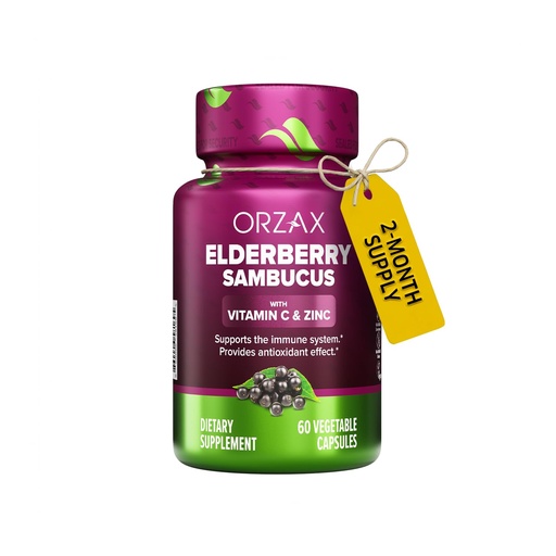 [BRSW2BL6PIARSCLL] ORZAX Elderberry Capsules - Immune Support Supplement with Elderberry Vitamin C and Zinc - Antioxidants Supplement for Women and Men (60 Vegetable Capsules)