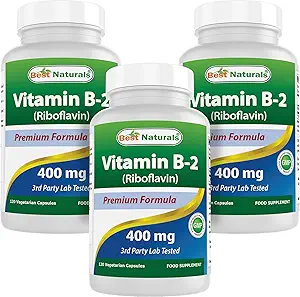 [BRSW2AYFAB6QOHYY] Best Naturals Vitamin B2 (Riboflavin) 400mg - Migraine Relief - Veggie Capsules - Conezyme Precursor - 120 Count (120 Count (Pack of 3))
