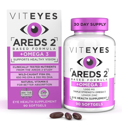 [BRSWGFDYOYHROEL7] Viteyes AREDS 2 + Omega-3 Macular Health Formula Softgels, Triple Strength Omega-3 (650 mg EPA, 350 mg DHA), Eye Health Vitamin for Vision Protection, 90 Softgels