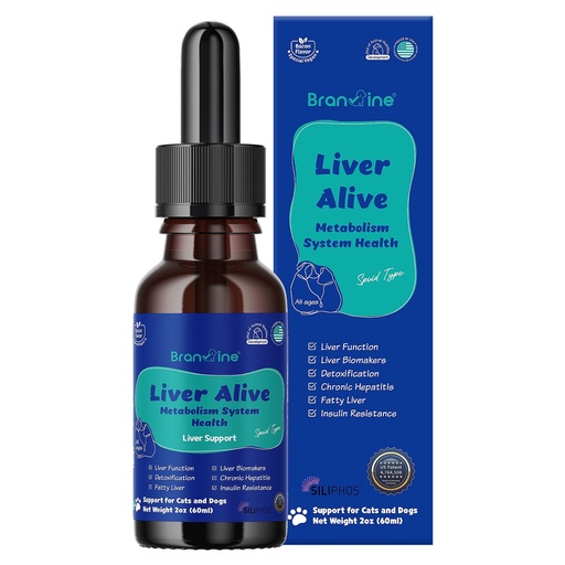 [BRSRMZIYOUFGODIY] Liver Alive Metabolism System Health for Dogs and Cats - Function, Fatty, Detox, Chronic Hepatitis with SILIPHOS®, TUDCA, Same Vegan Bacon Flavor (60ml)