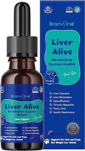 [BRSRMZIYOUFGODIY] Liver Alive Metabolism System Health for Dogs and Cats - Funzione, Fatty, Detox, Epatite cronica con SILIPHOS®, TUDCA, Same Vegan Bacon Flavor (60ml)