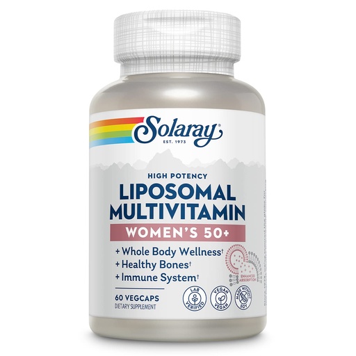 [BRSW2BATDMCGCEIU] SOLARAY Liposomal Multivitamin for Women 50 Plus, Enhanced Absorption with Iron, Vitamin D, Vitamin C, B12, Biotin & More, Immune Support & Bone Health, Vegan, 30 Servings, 60 VegCaps