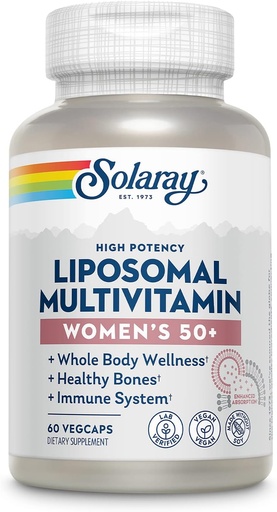 [BRSW2BATDMCGCEIU] SOLARAY Liposomal Multivitamin for Women 50 Plus, Hobekuntza burdina, D bitamina, C bitamina, B12, Biotin & More, Immune euskarria eta hezur osasuna, Vegan, 30 zerbitzatu, 60 VegCaps