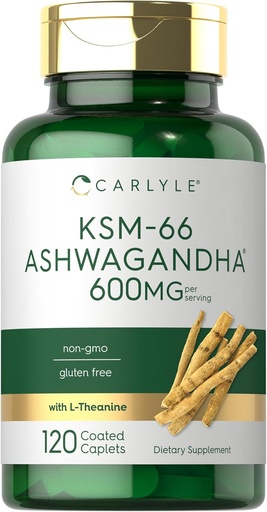 [BRSROCAQOJ5BQC3Z] Carlyle KSM-66 Ashwagandha 600 mg | 120 Caplets | L-Theanine | Vegan, Non-GMO, Gluten Free