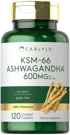 [BRSROCAQOJ5BQC3Z] Carlyle KSM-66 Ashwagandha Root Extract 600mg | 120 Vegan Caplets | Supplement with L-Theanine | Non-GMO, Gluten Free