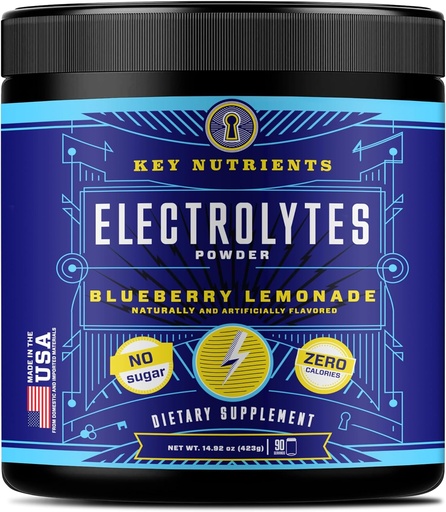 [BRSROZ3QA4FQGDLF] KEY NUTRIENTS Multivitamin Electrolytes Powder No Sugar - Fresh Blueberry Lemonade Electrolyte Powder - Endurance & Energy Supplement - Hydration Drink - No Calories - 90 Servings - Made in USA