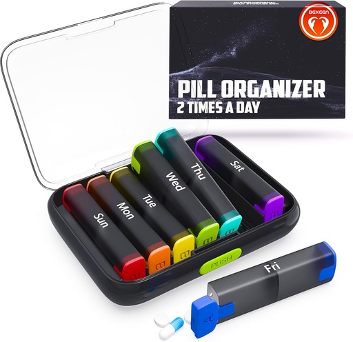 [BRSROBT2AAFWMDYV] BEXEEN Weekly Pill Organizer 2 Times a Day - Pill Box 7 Day Am Pm - Travel Medicine Organizer Twice Daily Vitamin Holder Portable Supplement Case Week Morning Night Med Dispenser Detachable Container