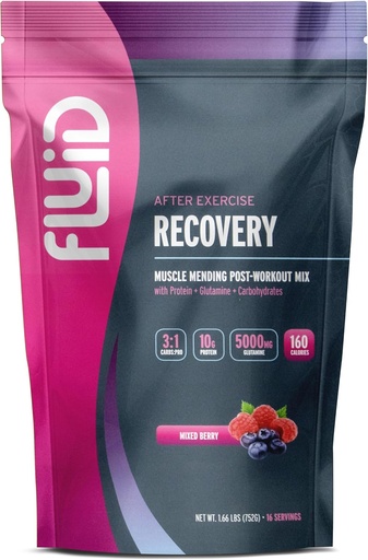 [BRSWIYA2BB6BC3DK] Fluid Recovery Post-Workout Drink Mix - Whey Isolate Protein, L-Glutamine, Carbs, All Natural Ingredients, Gluten-Free, Lactose-Free (Mixed Berry)