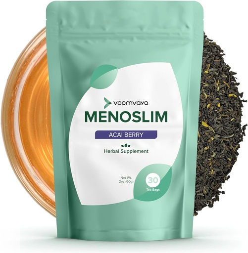 [BRSW2CT6OB5QKFDZ] VoomVaya MenoSlim Tea - Hormone Balance Tea, Perimenopause & Estrogen Supplement for Women - for Bloating, Hot Flashes, Night Sweats & Meno-Belly - Acai Berry Flavor - 30 Teabags
