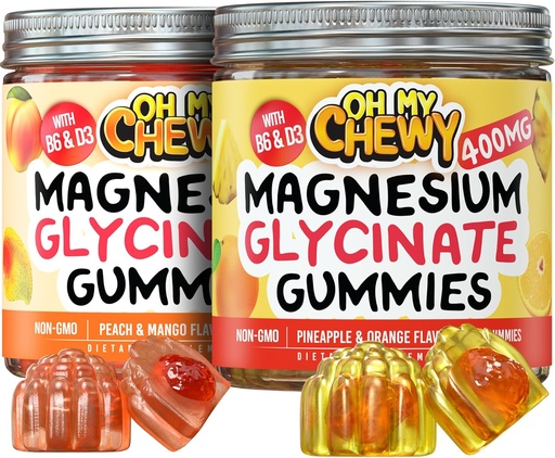 [BRSRAAQOPMHWYD3F] Magnesium Gummies Bundle – 2 Bottles (60 Each) – Pineapple Orange & Peach Mango