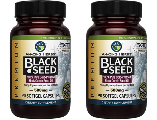 [BRSWIGD3AB6B4FTU] Amazing Herbs Premium Black Seed Oil Capsules - Gluten Free, Non GMO, Cold Pressed Nigella Sativa Aids in Digestive Health, Immune Support- 90 Count, (Pack of 2)