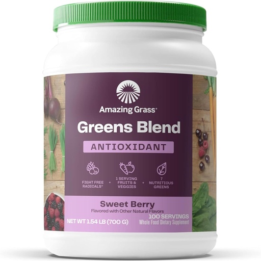 [BRSWIZQ4A4ARCALC] Amazing Grass Greens Superfood Antioxidant: Greens Powder med organisk Spirulina, Beet Root Powder, Elderberry & Probiotika, Sweet Berry, 100 portioner (Packaging May Vary)