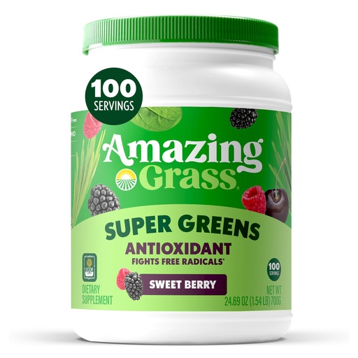 [BRSWIZQ4A4ARCALC] Amazing Grass Super Greens Powder Antioxidant, Organic Greens Blend Powder Superfood, Smoothie Mix with Vitamin C and Vitamin K, Sweet Berry, 100 Servings, 24.7 Ounce (Packaging May Vary)