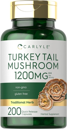 [BRSWYCQLABYBED3H] Carlyle Turkey Tail Mushroom Extract Supplement | 200 Capsules | Non-GMO & Gluten Free