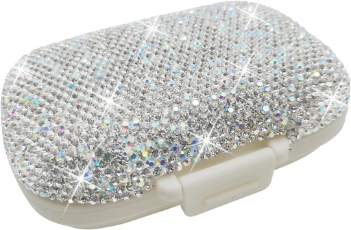 [BRSRO2QBC56Q4DT4] Bling Pill Case for Purse Medicine Vitamin Container Holder Pocket Pill Case Round Medicine Organizer for Vitamin/Fish Oils/Supplement Travel Medicine Kit (8 Compartment Silver)