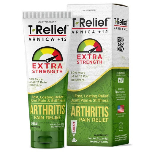 [BRSWIYQTPJ4GOYLI] MediNatura T-Relief Extra Strength Arthritis Cream Arnica +12 Pain Relieving Natural Medicines Help Soothe Soreness Stiffness Aches & Pains in Joints Naturally - 3 oz