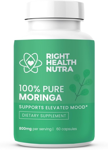 [BRSROFD4BFYB43TO] Right Health Nutra - 100% Pure Moringa 800mg - 60 Capsules - Dietary Supplement for Brighter Mood, Enhanced Concentration, and Fortified Memory - with Vitamins, Minerals, and Nourishing Nutrients