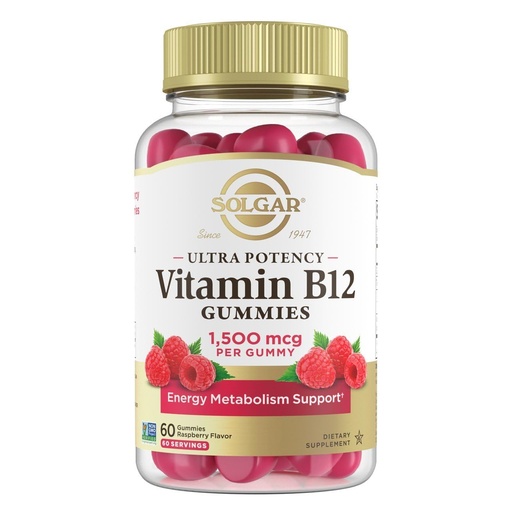 [BRSROGQTA4AQEYLL] Solgar Methyl B12 Gummies for Adults 1,500mcg Ultra Potency Vitamin for Energy & Metabolism Support, Raspberry Flavor, Vegan & Gluten-Free Gummy for Women & Men, 2 Month Supply, 60 Servings, 2g Sugar