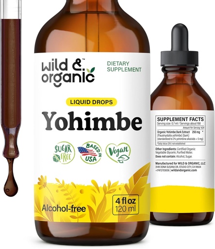 [BRSRAGL5OR5AGD3G] Wild & Organic Yohimbe Supplements for Men & Women - 5 mg Yohimbine Extract Tincture - Alcohol-Free Yohimbe Bark Drops - Vegan, Non-GMO & Sugar-Free - 4 fl oz