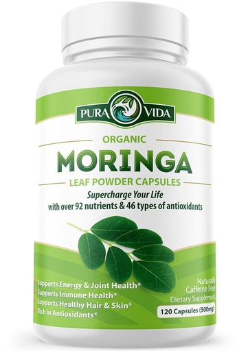 [BRSWIC33BYEBCYDC] PURA VIDA MORINGA Kapsule Moringa Powder Organic. Pure Moringa Leaf. Energija, Presnova, & Imunska podpora. 120ct. 500mg Caps.