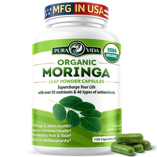 [BRSWIC33BYEBCYDC] PURA VIDA MORINGA Organic Moringa Capsules, Pure Moringa Leaf Powder Single Origin for Energy, Metabolism & Immune Support, 120ct, 500mg Caps