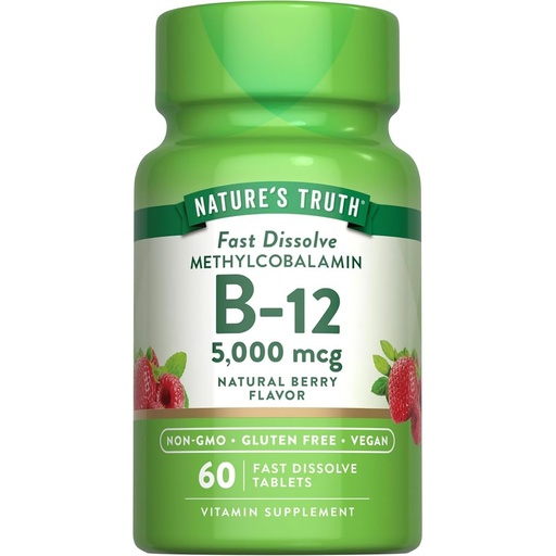 [BRSWICYLBQORYCDC] Nature's Truth Sublingual Methylcobalamin B-12 5000mcg Tabs, Berry 60 ea (Pack of 3)
