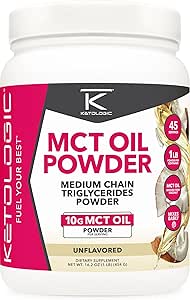 [BRSROBT2DEFBGG34] Ketologic MCT Oil Powder Unflavored (1 LB) – Keto Coffee Creamer & Energy Support – 41 Servings of Medium Chain Triglycerides for Focus & Fuel