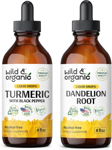 [BRSRAGI6PNYGK3DG] Wild & Organic Turmeric Tincture 4 fl oz & Dandelion Root Tincture 4 fl oz