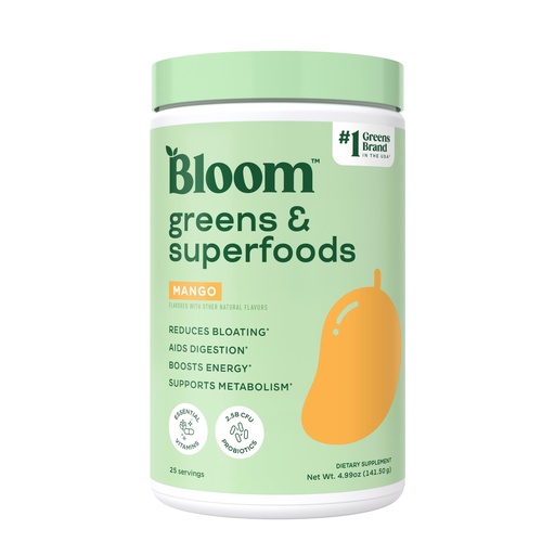 [BRSROZQBCV7BOELZ] Bloom Nutrition Superfood Greens Powder, Digestive Enzymes with Probiotics and Prebiotics, Gut Health, Bloating Relief for Women, Chlorella, Green Juice Mix with Beet Root Powder, 25 SVG, Mango