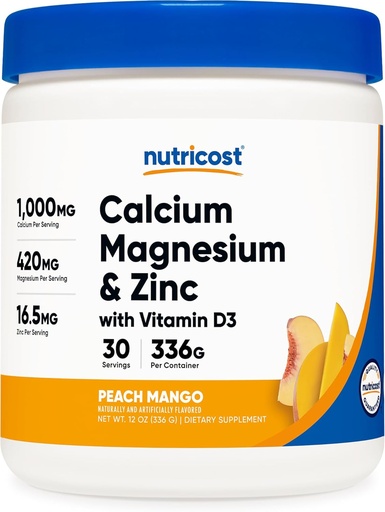 [BRSRAZL5BUHQG3D7] Nutricost Calcium Magnesium Zinc Citrates with Vitamin D3 Powder, 30 Servings (Peach Mango Flavor)