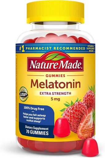 [BRSRM2QZC4PAK23F] Natur laget melatonin 5mg voksen melatonin gummi, 100% narkotika gratis søvnhjelp, 70 gummier, ekstra styrke
