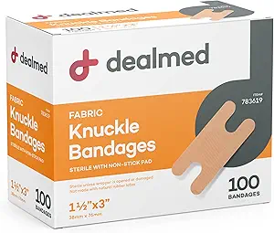 [BRSWGZYRDECGK232] Dealmed Fabric Knuckle Flexible Adhesive Bandages – 100 Count (1 Pack) Bandages with Non-Stick Pad, Latex Free, Wound Care for First Aid Kit, 1 1/2" x 3"