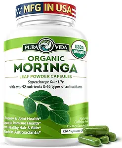 [BRSWIC33BYEBCYDC] PURA VIDA MORINGA Capsules Single Origin Moringa Powder Organic. Pure Moringa Leaf. Energy, Metabolism, & Immune Support. 120ct. 500mg Caps.