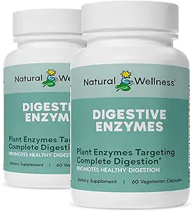 [BRSWIAT7DENAEFIZ] Natural Wellness Digestive Enzymes – Comprehensive Enzyme Blend for Healthy Digestion, Nutrient Absorption & Relief from Gas, Bloating & Indigestion – 60 Vegetarian Capsules