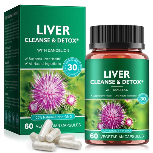 [BRSRAADRBF5WG3Q3] Liver Cleanse Detox & Repair - Health Liver Support Herbal Supplement with Milk Thistle, Burdock, Turmeric Curcumin, Dandelion,and More - 60 Vegan Liquid Phyto-Caps
