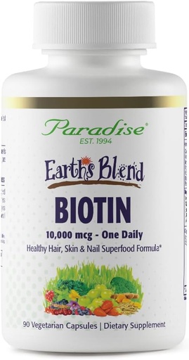 [BRSWGCD2PIPRUCLO] Paradise Herbs Earth's Blend Biotin Supplement, Hair, Skin & Nails, Whole Body Health, Vegan, Non-GMO, Gluten Free, 90 Vegetarian Capsule
