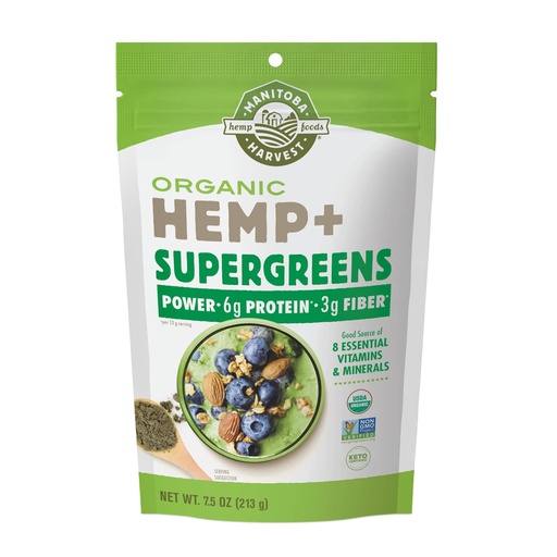 [BRSW2HQDARYWCDT6] Manitoba Harvest Organic Hemp & Supergreens Powder, 7.5 oz, Green Superfood Powder with 6g of Protein, 3g of Fiber per Serving, Vegan, Non-GMO Project Verified, Packaging May Vary