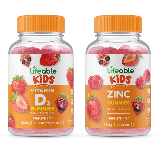 [BRSW2H36AUBAAD33] Lifeable Vitamin D Kids + Zinc Kids, Gummies Bundle - Great Tasting, Vitamin Supplement, Gluten Free, GMO Free, Chewable Gummy