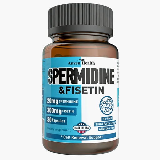 [BRSRA2YCOUGQICLF] Spermidine & Fisetin Supplement - 20mg of 99% Spermidine Per Serving, 3HCL & 300mg Fisetin for Women Men Cell Renewal, Aging Defense & Longevity, Gluten Free, Non-GMO, Made in USA | 30 Veggie Caps