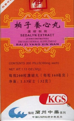 [BRSWYAADDEIBAHTK] KGS SEDALYN ekstraktas (BAI ZI YANG Xin WAN) 160mg X 200 tabletes butelyje