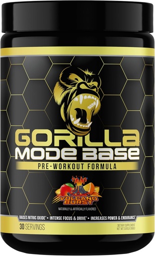 [BRSROGT5OUIAG2QV] Gorilla Mind Base Pre Workout - höjer Nitric Oxide Intense Focus & Drive Endurance Power - L-Citrulline, L-Tyrosine, Betaine, Alpha-GPC, koffein, Huperzine A - 360 Grams (Volcano Burst)
