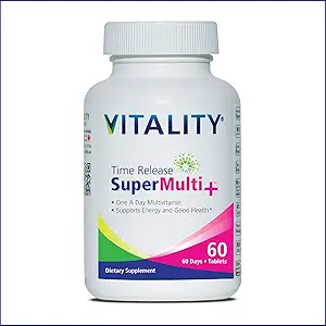 [BRSWGBQRBZYR6HI3] VITALITY Time Release Super Multi+ | Multivitamin | Supports Healthy Hair, Skin and Nails | 60 Tablets