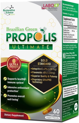 [BRSWY2YHCIPAKFD4] LABOE Green Propolument - September > 7% หรือ 28 mmg ต่อการให้บริการ Artepillin C & >5% Fravonoids for Imun & Retune & Return, University & Premium, 60 Veg Capsuls