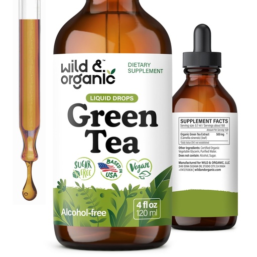 [BRSROY37OR4AYD3V] Wild & Organic Green Tea Extract Liquid Drops - Antioxidant Support - Pure Green Tea Supplement - 84-Day Supply - Vegan, Sugar & Alcohol-Free Camellia Sinensis Tincture - 4 fl oz