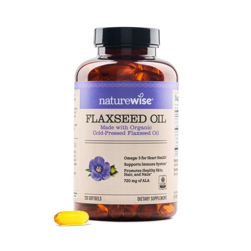 [BRSWKHAIAZ4AMEL6] NatureWise Flaxseed Oil 1200 mg, Fish Free Omega 3 6 9 with 720mg ALA, Dietary Supplement for Heart Health Support - Organic, Cold Pressed, Non-GMO - 120 Softgels[4-Month Supply]