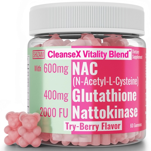 [BRSRMCALCNYAIH3H] SHIZAM 600mg NAC 2000 FU 100mg Nattokinase & 400mg Reduced L Glutathione Gummies, N-Acetyl Cysteine Capsule Powder Pill Liquid Supplement/Supplements Alt, Organic N Acetylcysteine 1000mg 4000 600 mg