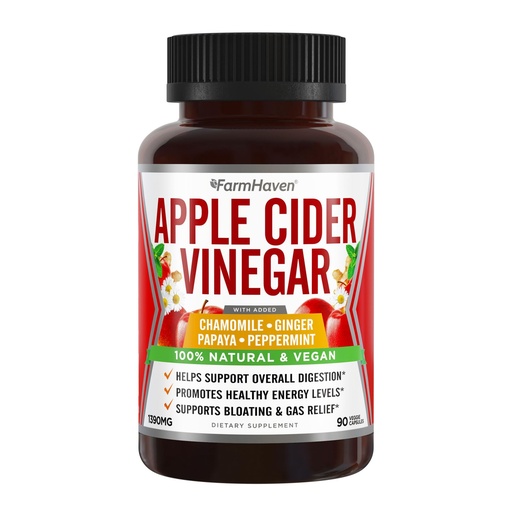 [BRSWYYAZAV5G23D5] Apple Cider Vinegar Capsules with Ginger, Papaya & Chamomile | 1390mg | Improves Digestion, Energy, Immunity | Soothes Gas & Bloating Issues | Like with Mother | Non-GMO & 100% Natural | 90 Capsules