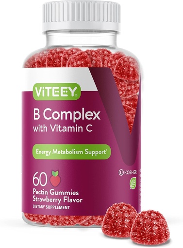 [BRSW2GIEAUIRSFD6] Vitamin C ile B Kompleks Gummies - Enerji, Metabolism & Immune Desteği - B6, B12, Niacin, Folic Asit, Biotin, Kalsiyum - Vegan, Gluten-Free - 60 Count