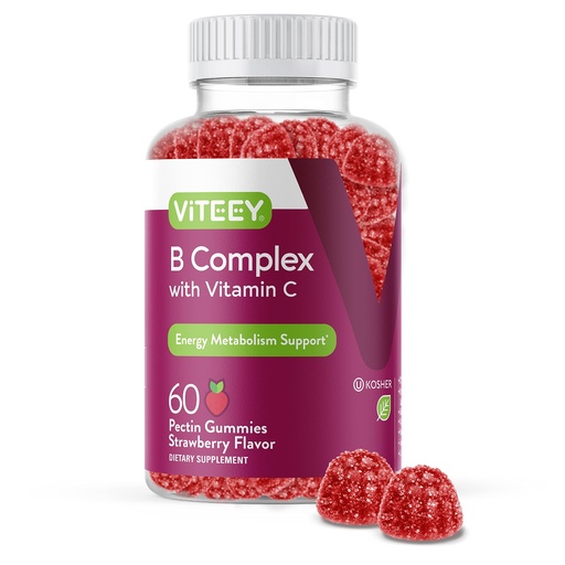 [BRSW2GIEAUIRSFD6] Viteey Vitamin B Complex Gummies with Vitamin C - Energy, Metabolism & Immune Support - B6, B12, Niacin, Folic Acid, Biotin, Calcium - Vegan, Gluten-Free - 60 Count